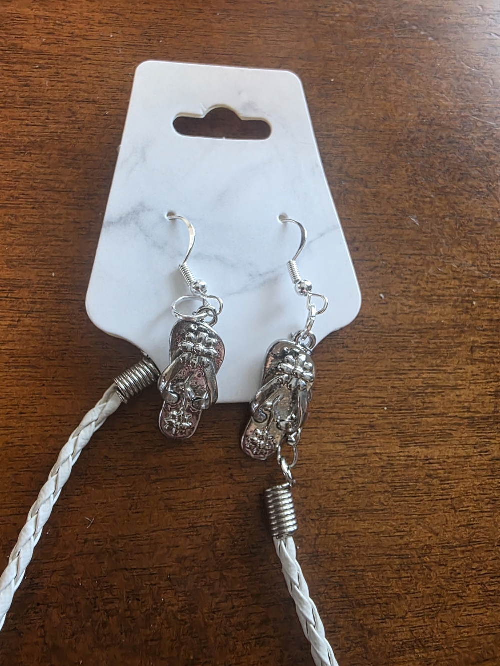Handcrafted 925 Silver Flip Flop Necklace and Earring Jewelry Set - Picture 4 of 5